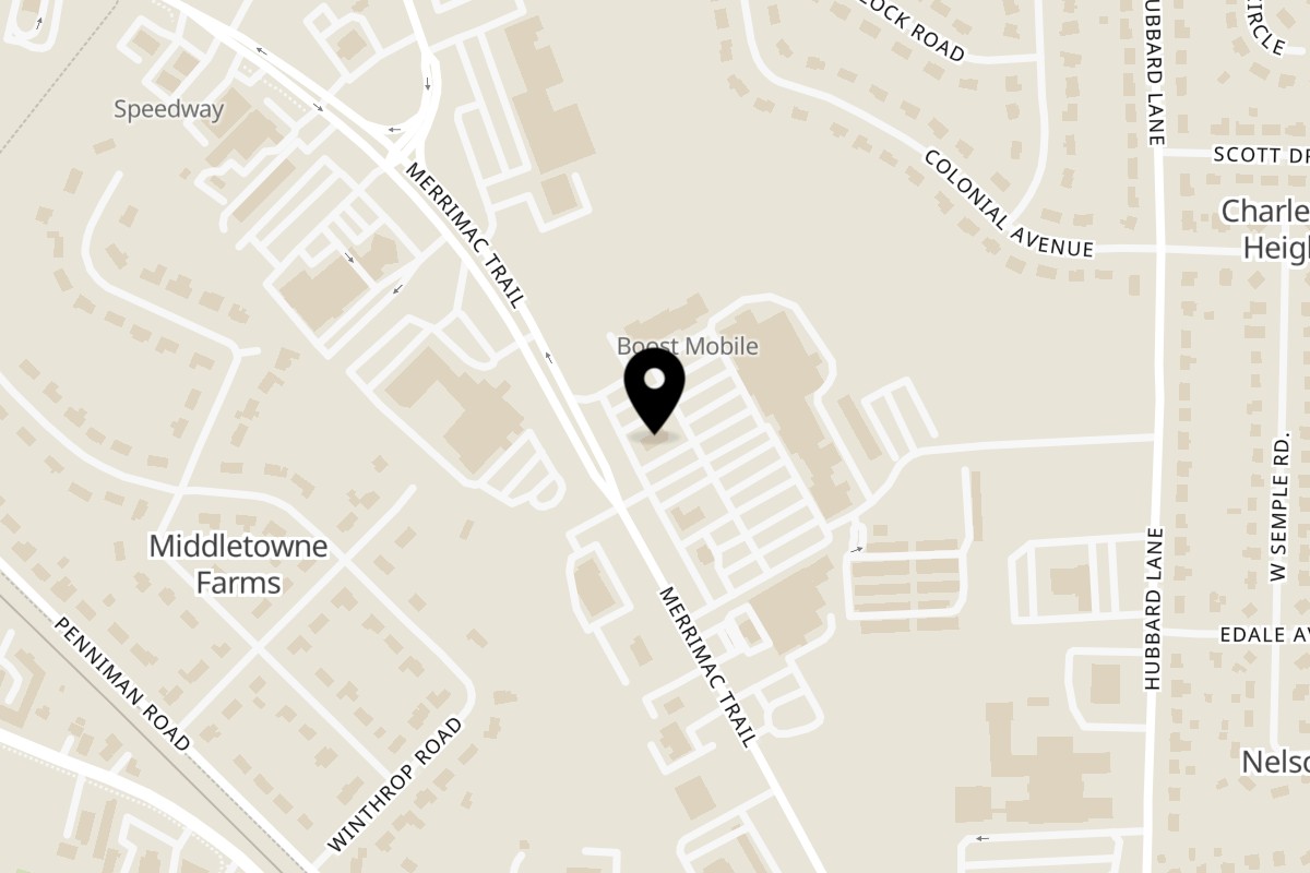 Map showing the location of Shorty's Diner Williamsburg on 627 Merrimac Trail in Williamsburg